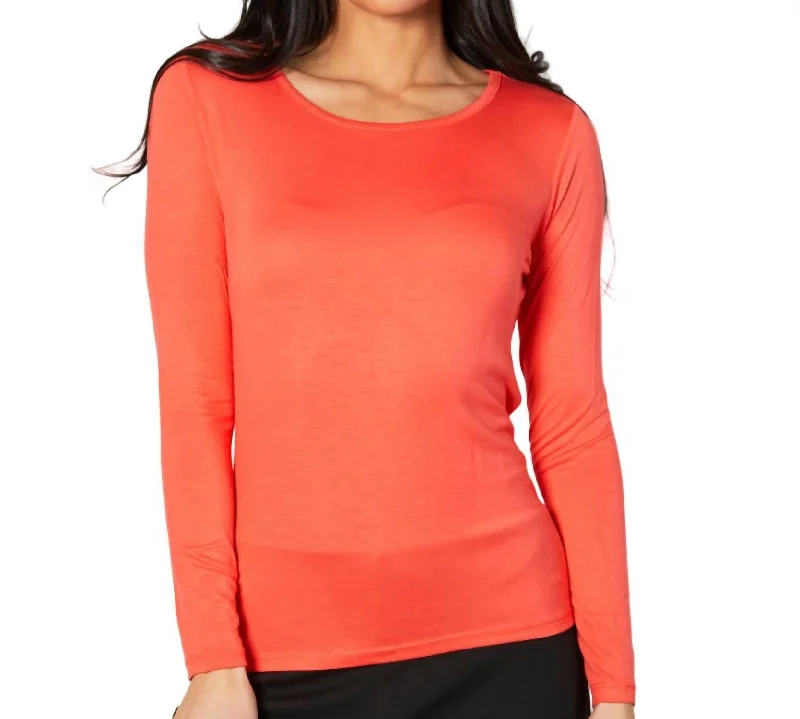 Price Drop Alert Long Sleeve Scoop Neck Top In Coral