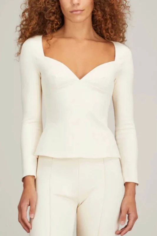Grand Opening Sale Long Sleeve Sweetheart Top In Parchment