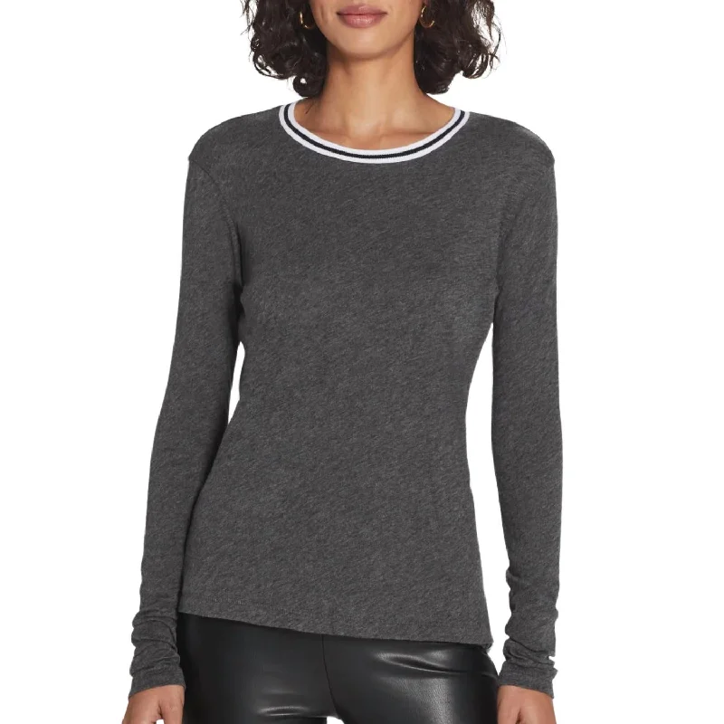 Discount Days Long Sleeve Tipped Ringer Tee In Tipped Charcoal Heather
