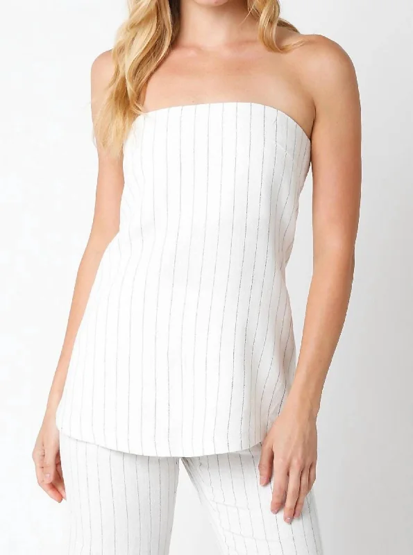 Price Buster Longline Pinstripe Tube Top In Ivory/black