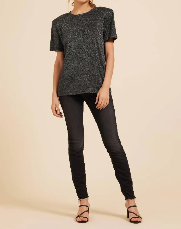 The Best Prices Lurex Padded Shoulder Short Sleeve Tee In Black