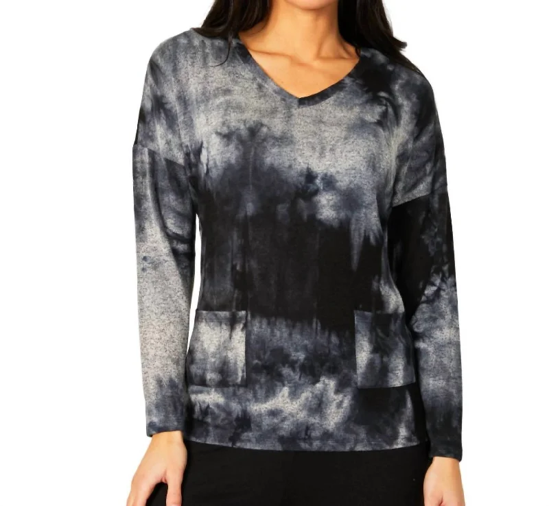 Price Fest Marble Wash V-Neck With Pockets In Carbon