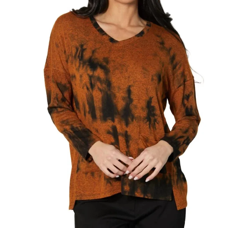 Price Meltdown Marble Wash V-Neck With Pockets In Spice