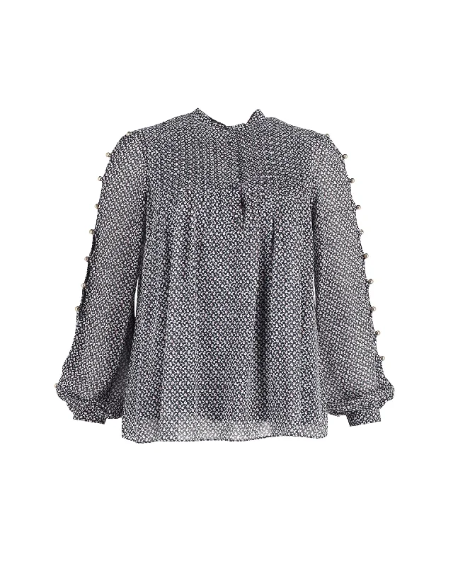Year-End Sale Michael Kors Floral Long Sleeve Blouse in Blue Polyester