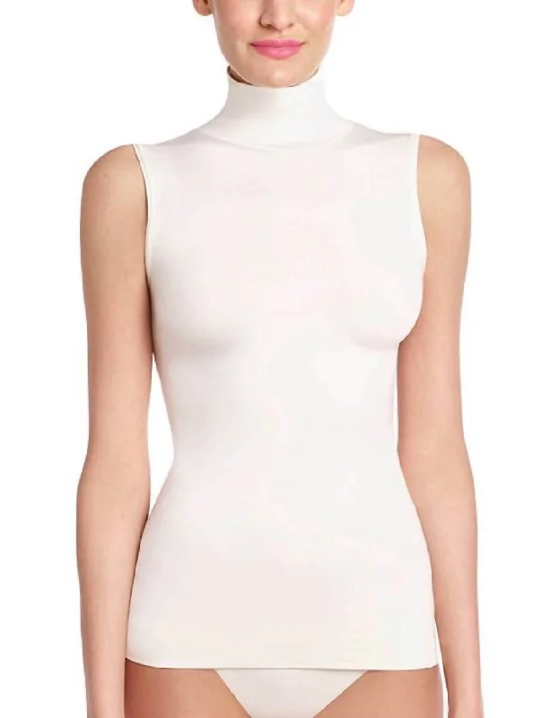 Seasonal Clearance Minimalist Sleeveless Turtleneck Top In Ivory