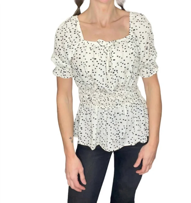 Factory Direct Sale Mixed Dot Cinched Waist Top In White/black