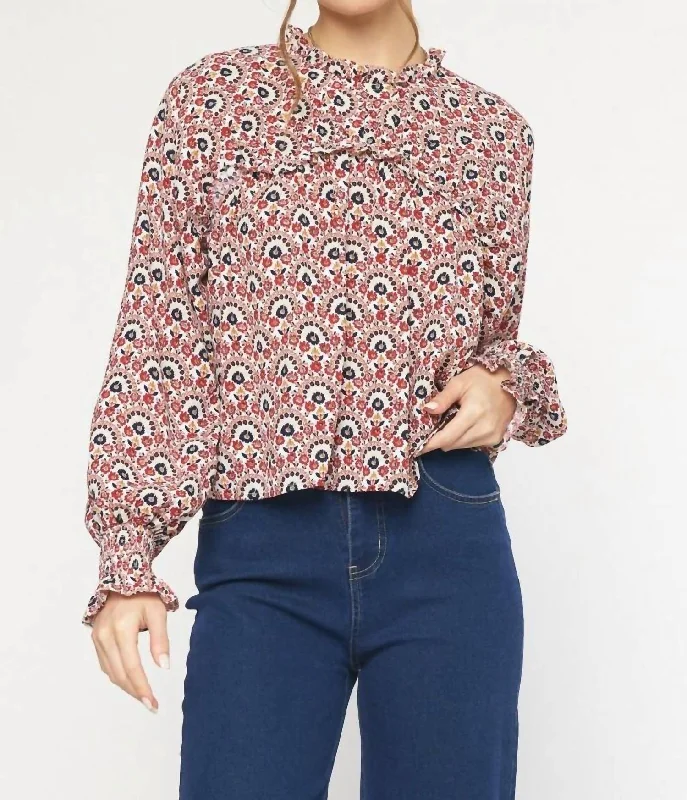 New Arrival Mock Neck Blouse In Ruby