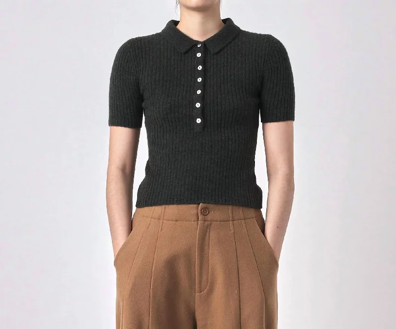 Quick Sale Molly Collared Short Sleeve Top In Deep Forest