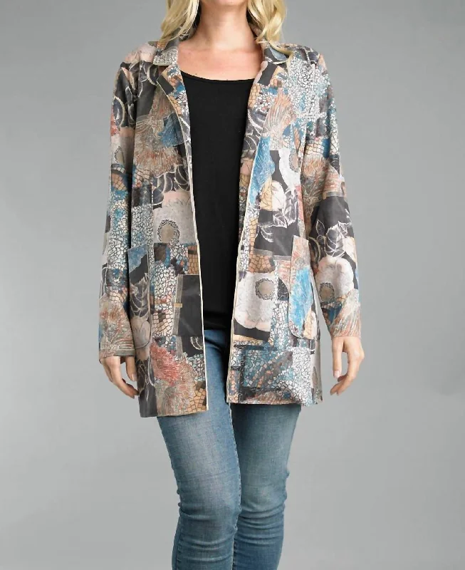 Best Bargains Mosaic Print Suede Jacket In Multi Colored