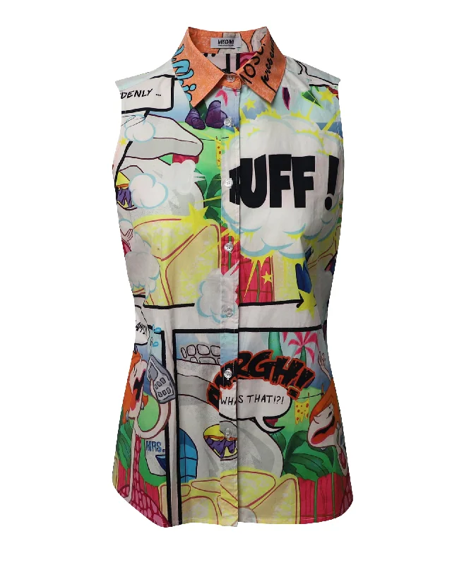 Clearance Sale Moschino Cheap and Chic Comic Print Sleeveless Shirt in Multicolor Print