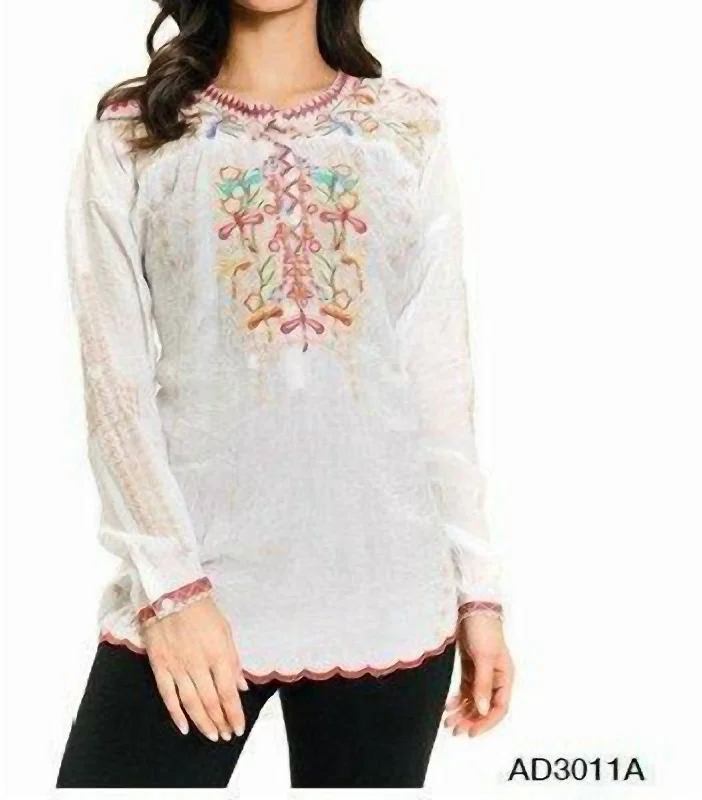 Closeout Multi Colored Dragonfly Embroidery Tunic In White