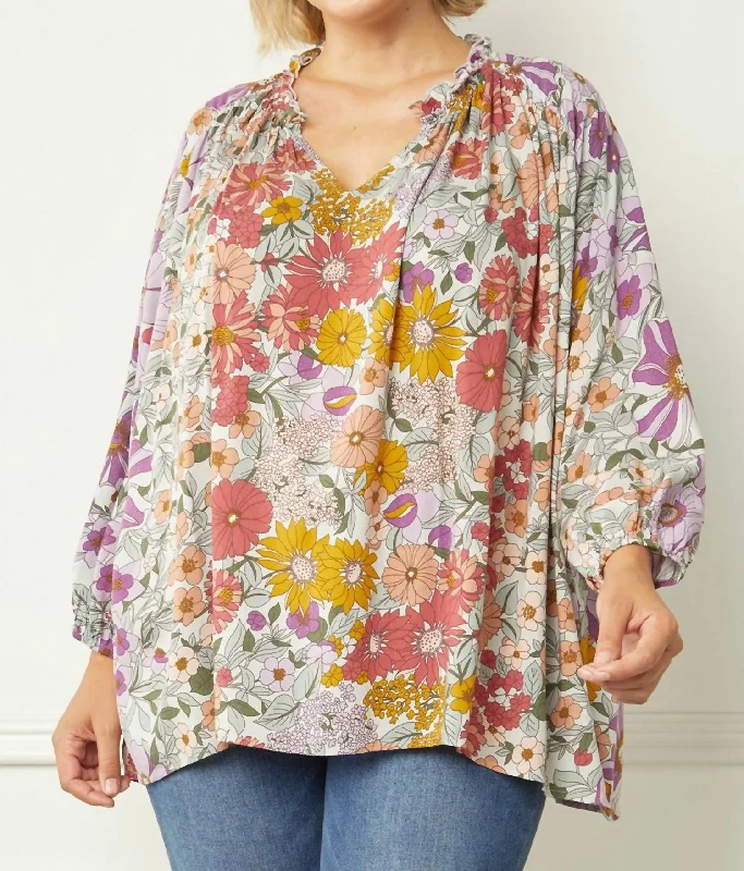 Doorbuster Deal Natural Floral Print Blouse In Multi