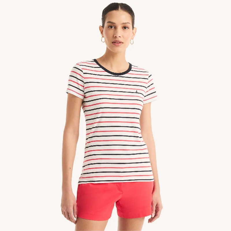 Steals and Deals Nautica Womens Sustainably Crafted Striped Crewneck T-Shirt