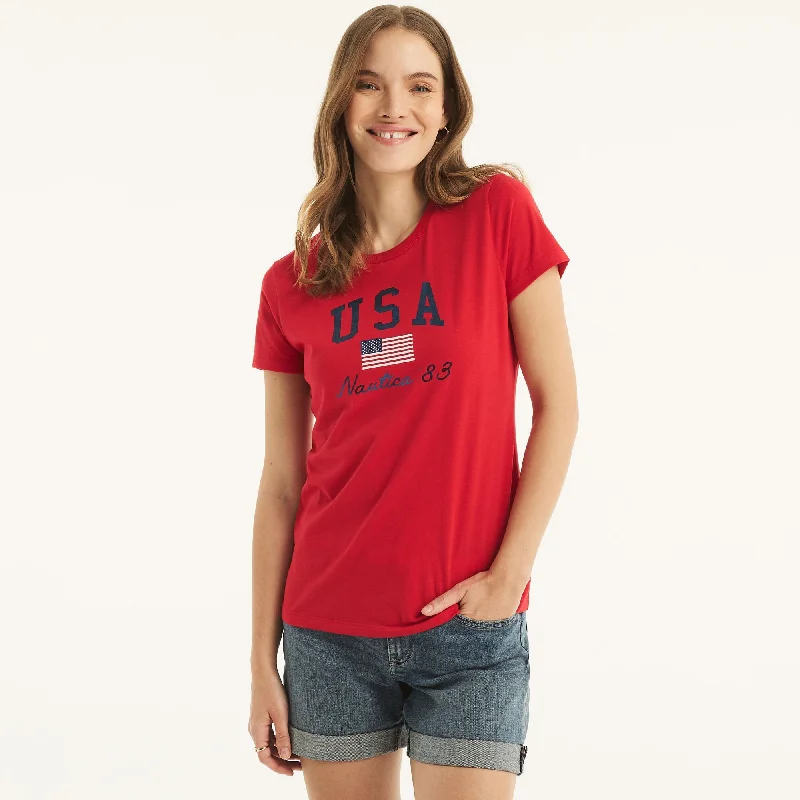 Special Price Nautica Womens Sustainably Crafted Usa Rhinestone Graphic T-Shirt