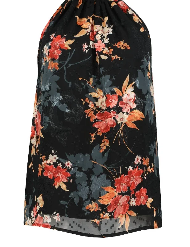 Midnight Madness Nocturnal Animal Esme Tie Neck Top In Night Bloom