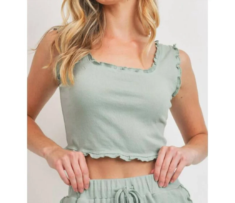 Sneak Peek Sale Norah Ruffle Trim Cropped Tank In Green