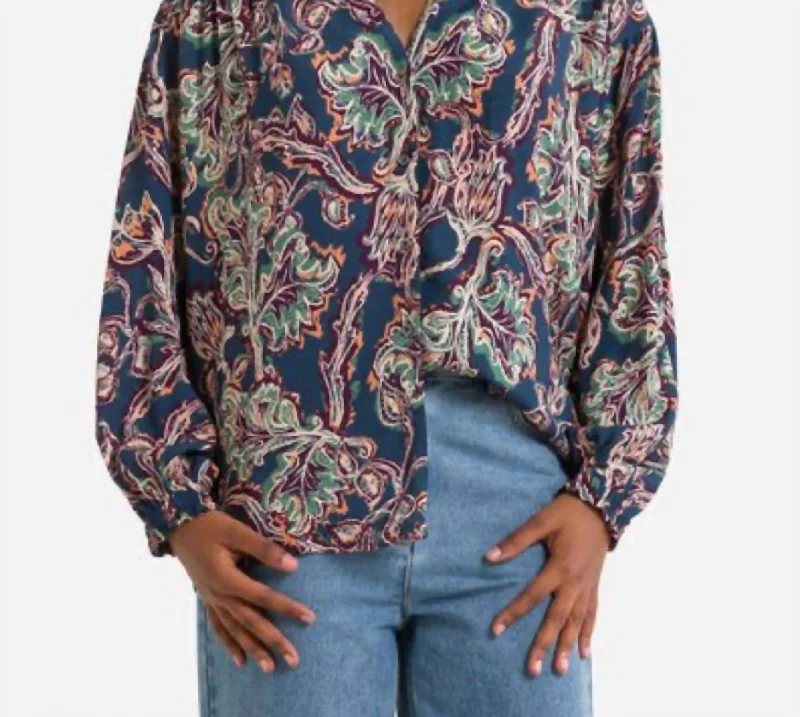 Great Bargains Olivia Floral Collared Blouse In Blue