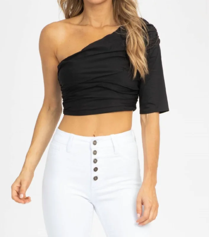 Special Savings One Sleeve Ruched Top In Black