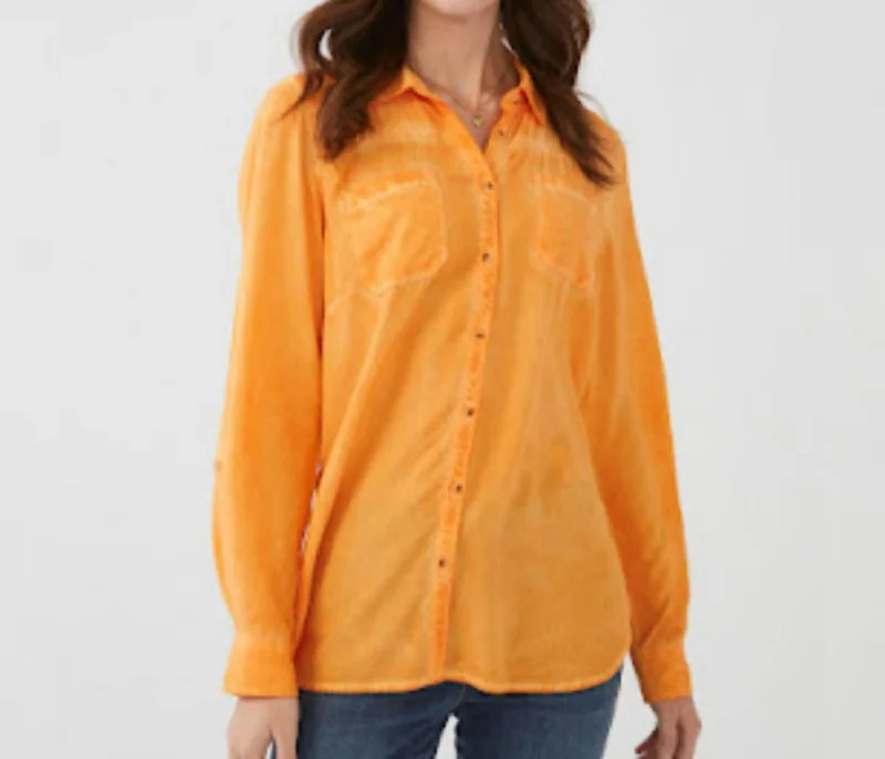 Now or Never Orange Wash Button Up In Papaya