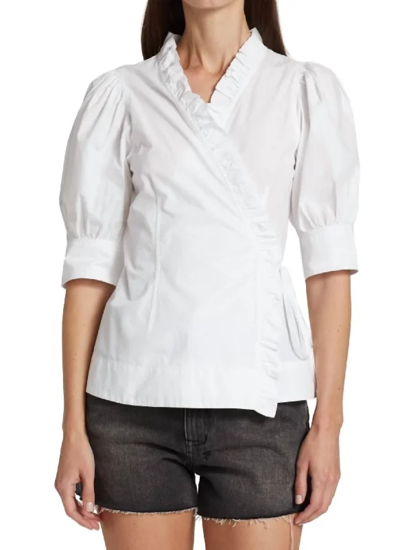 Closeout Organic Cotton Ruffle Wrap Blouse In Bright White