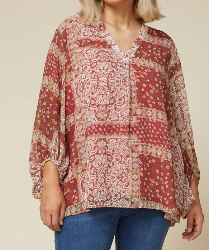Super Savings Paisley Print Blouse - Plus In Marsala Wine