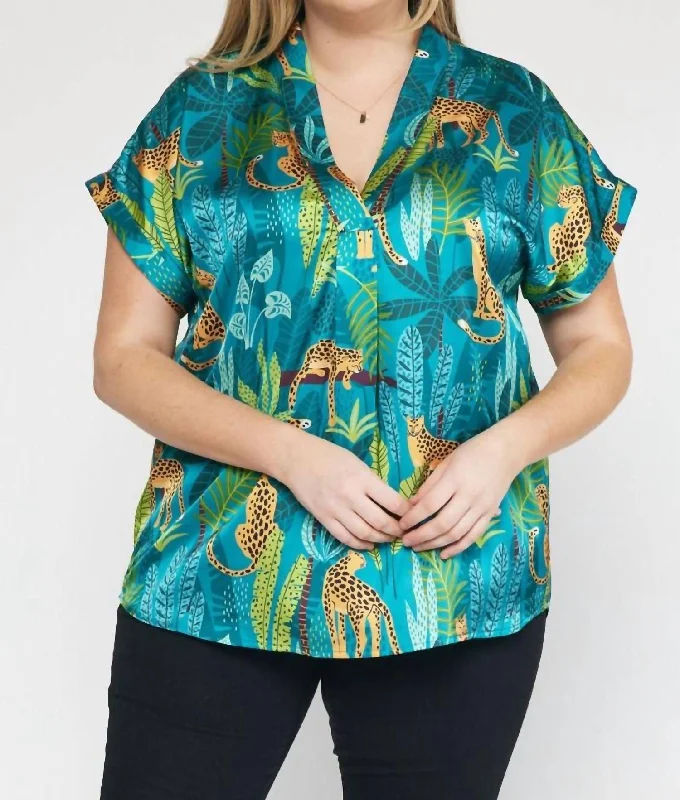 Shop and Save Permanent Rolled Cuffs V-Neck Top In Green