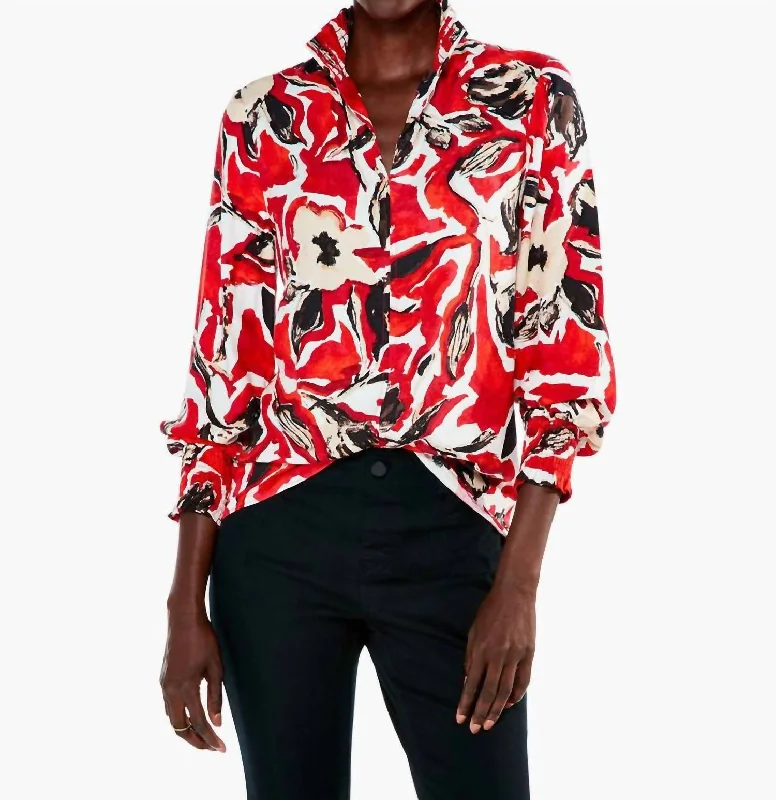 Deal Frenzy Petal Pop Top In Red Multi