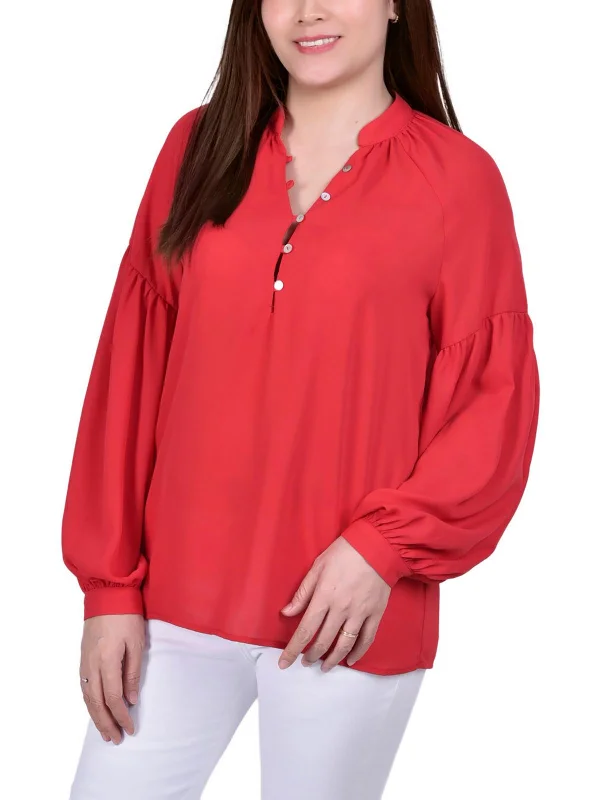 Doorbuster Deal Petites Womens Chiffon Solid Blouse