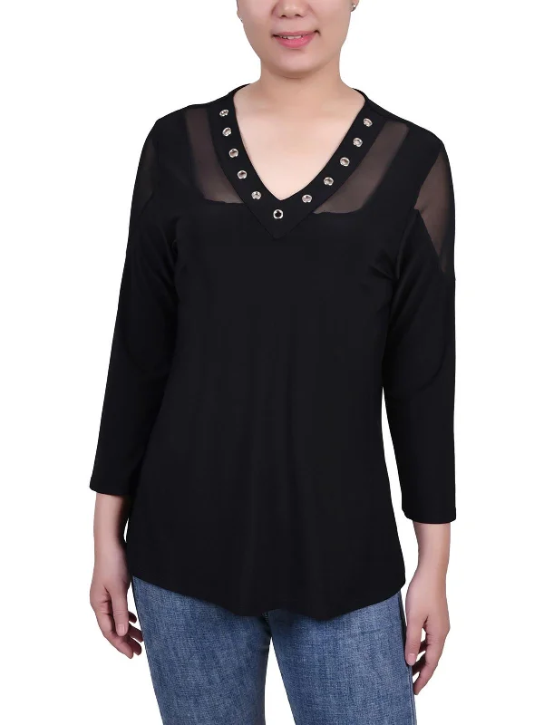 Unbeatable Prices Petites Womens Embellished V-Neck Blouse