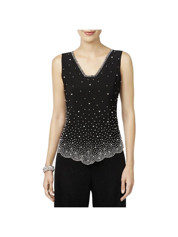 Savings Event Petites Womens Embellished V-Neck Tank Top
