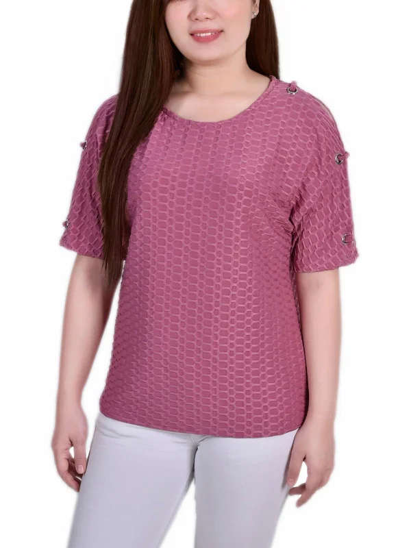 Members Only Petites Womens Honeycomb Embellished Blouse