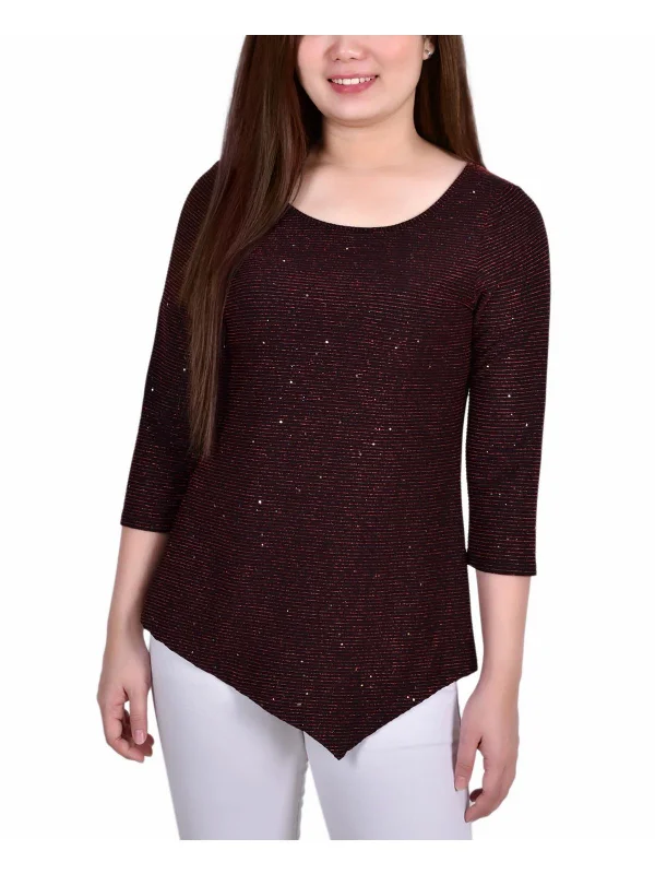 Hurry In Petites Womens Metallic Shadowstripe Blouse
