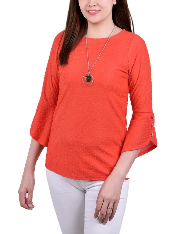 Year-End Sale Petites Womens Textured Polyester Tunic Top