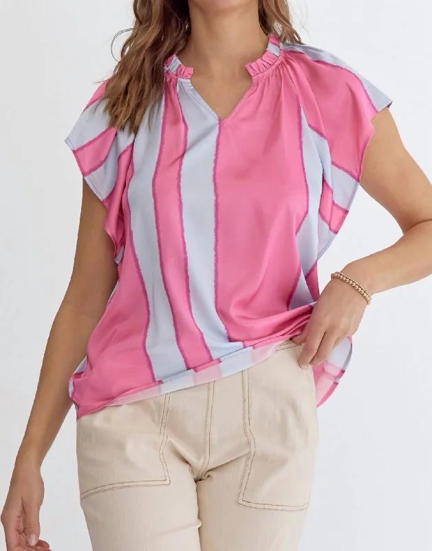 Online Only Pintuck Short Sleeve Top In Pink