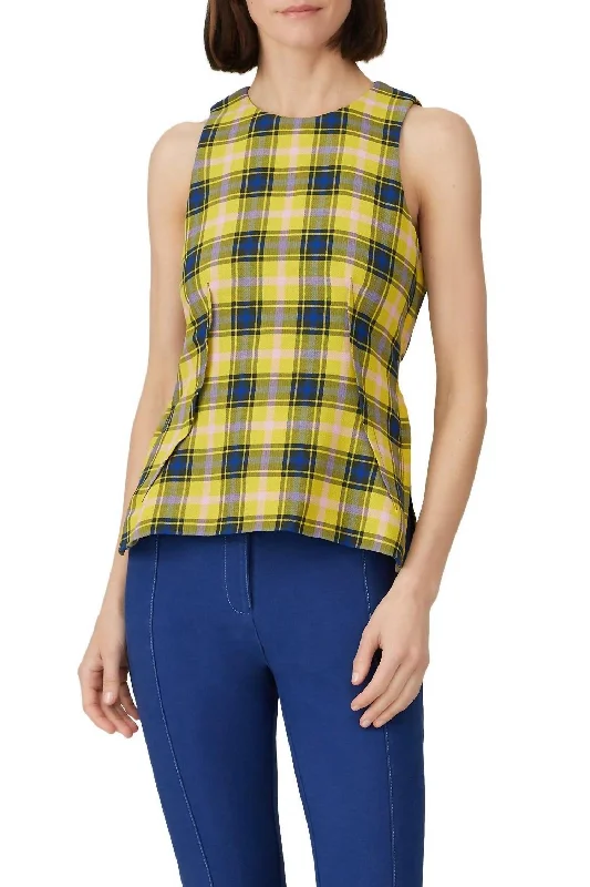 Limited Availability Plaid Sleeveless Tie Back Top In Green