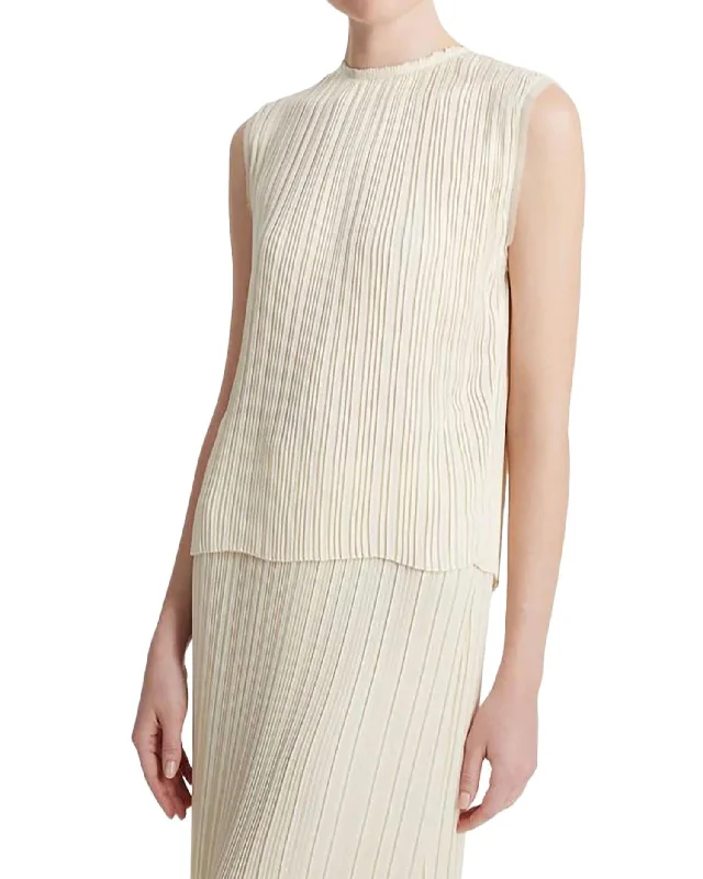 Blowout Deals Pleated Satin Crew Neck Shell Top In Bell