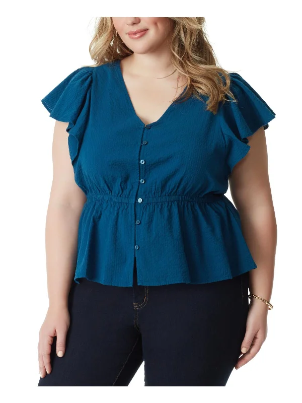 Limited Time Offer Plus Womens 100% Cotton Peplum Blouse
