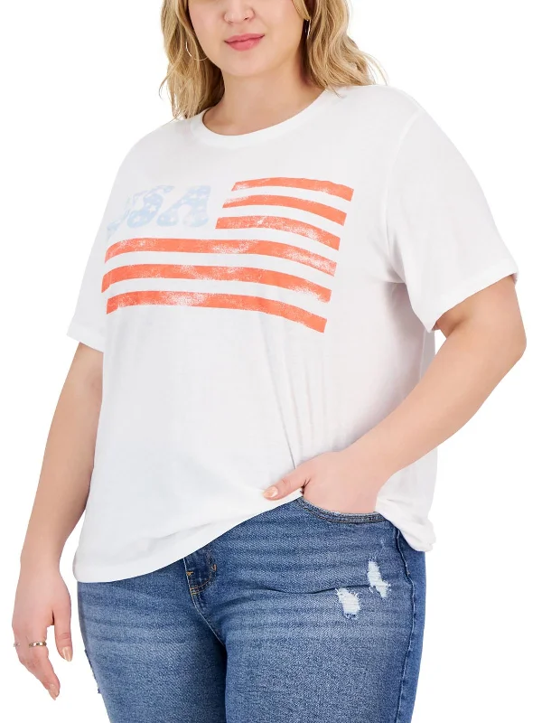 Today’s Deal Plus Womens American Flag Tee Graphic T-Shirt