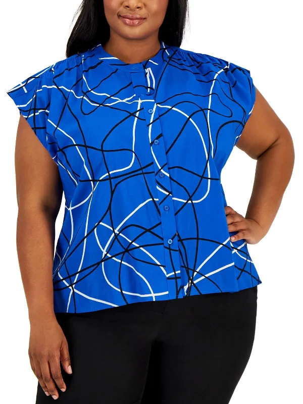 YEAR-End Sale Plus Womens Cap Sleeve Printed Blouse