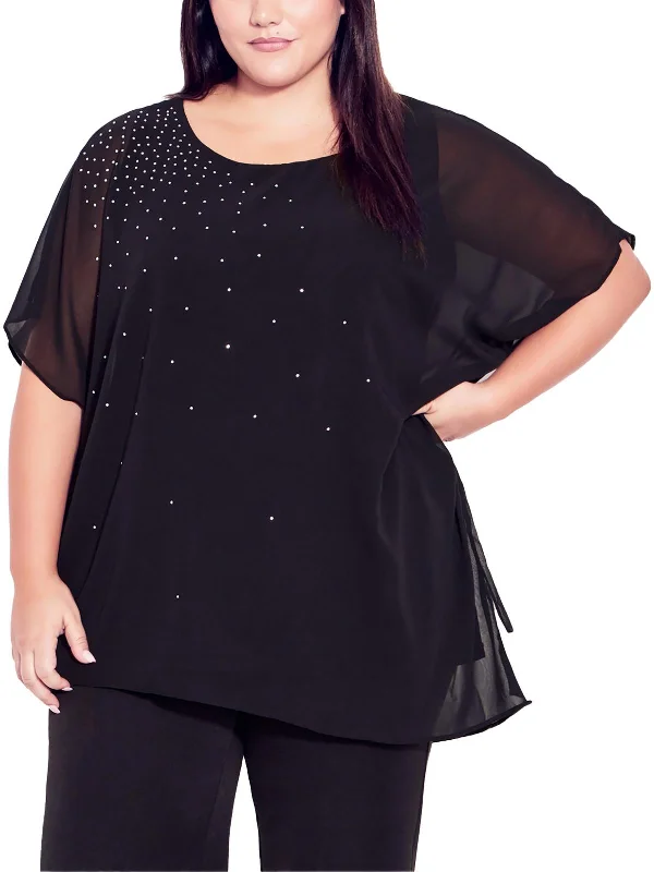 Deal of the Day Plus Womens Chiffon Embellished Blouse