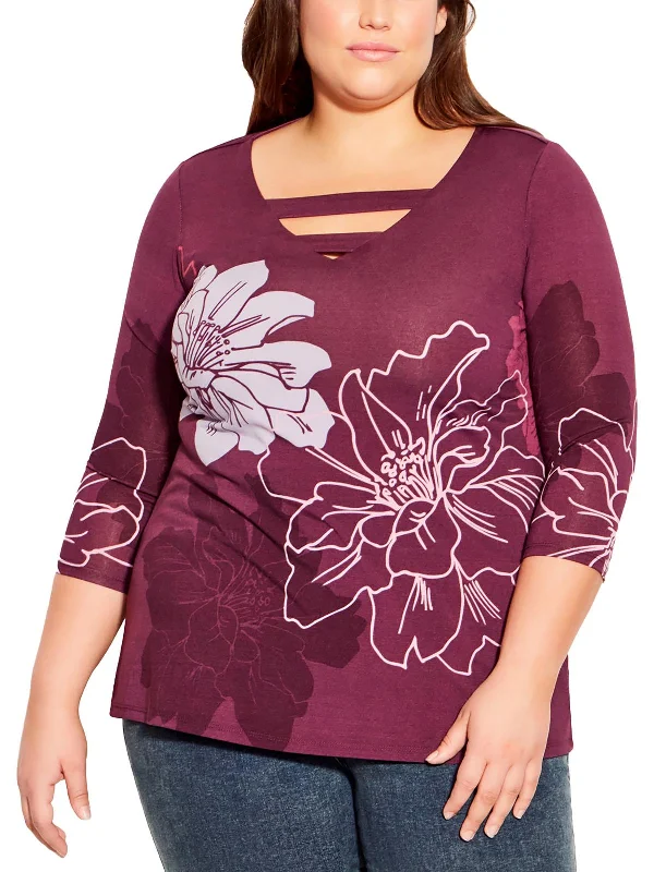 Exclusive Savings Plus Womens Floral V-Neck Blouse