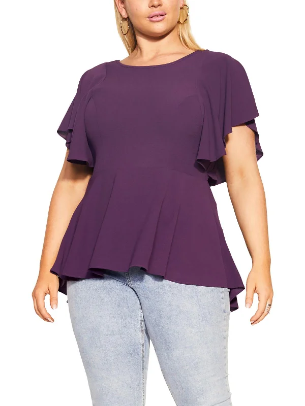 Midnight Madness Plus Womens Flutter Sleeves Office Blouse