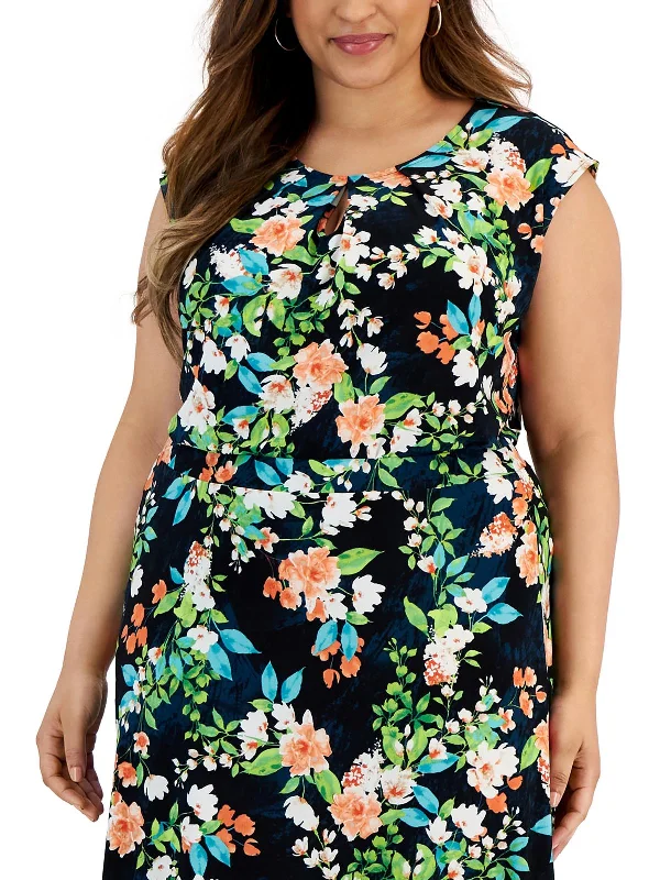 Members Only Plus Womens Keyhole Neck Cap Sleeve Blouse