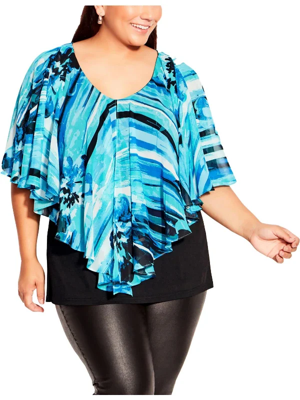 Price Cut Plus Womens Overlay V-Neck Blouse