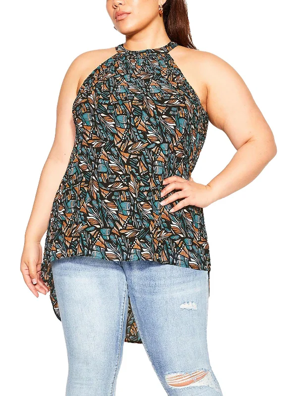 Can't Be Beat Plus Womens Pleated Hi-Low Halter Top