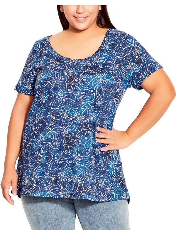 Special Savings Plus Womens Scoop Neck Printed Blouse