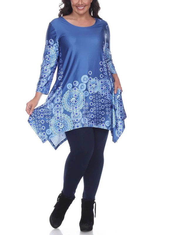 Clearance Items Plus Womens Sharkbite Hem Floral Tunic Top