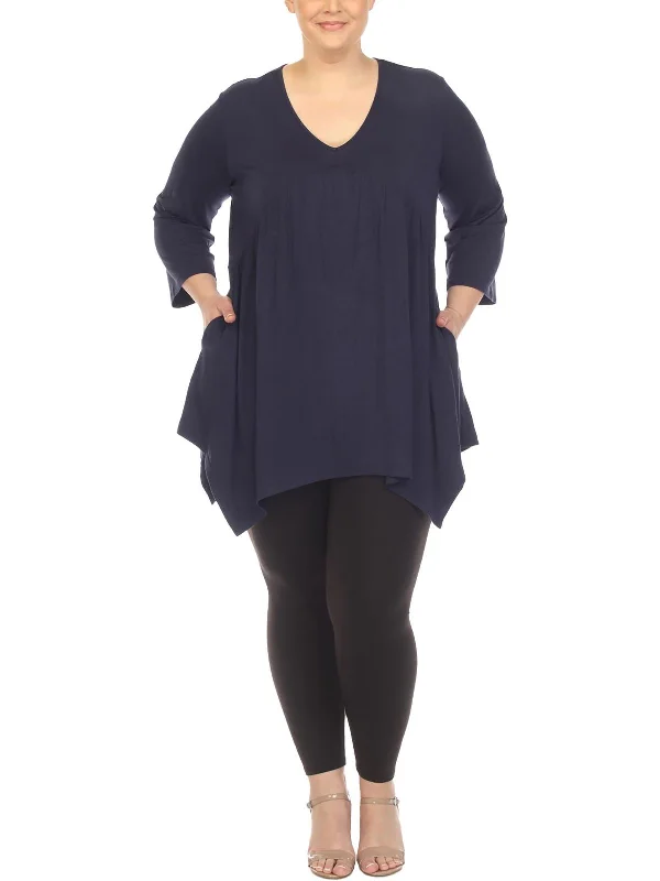 Special Price Plus Womens Sharkbite Hem V-Neck Tunic Top