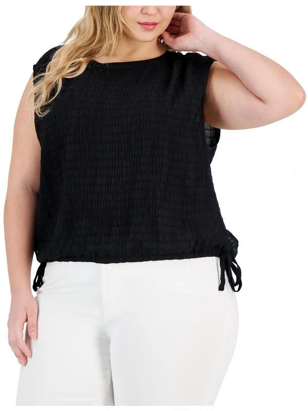 Weekend Special Plus Womens Smocked Tie Waist Blouse