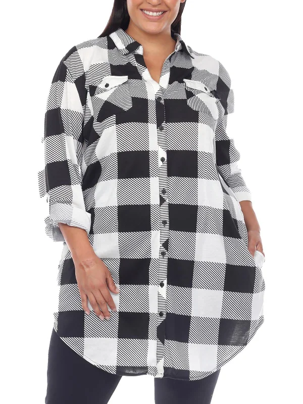 Referral Discount Plus Womens Striped Pockets Shirtdress